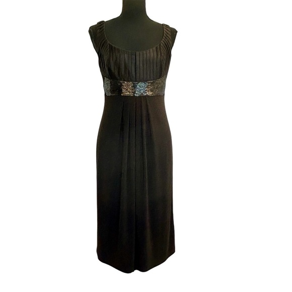 Joseph Ribkoff Dresses & Skirts - Joseph Ribkoff dark chocolate brown pleated ruched beaded sleeveless midi dress